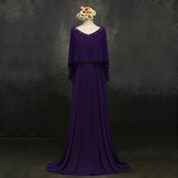Amazing / Unique Purple Plus Size Evening Dresses 2018 A-Line / Princess With Shawl Chiffon V-Neck Backless Beading Rhinestone Evening Party Formal Dresses