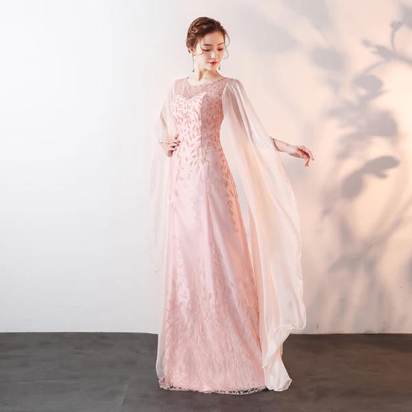 Chic / Beautiful Pearl Pink Floor-Length / Long 2018 Evening Dresses A-Line / Princess U-Neck Tulle Beading Pearl Sequins Evening Party Formal Dresses