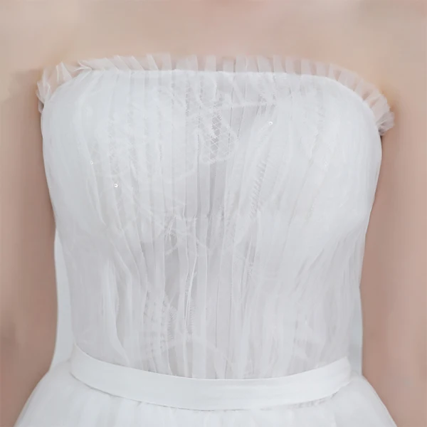 Modern / Fashion White Asymmetrical Wedding 2018 A-Line / Princess Tulle Lace-up Crystal Strapless Beach Wedding Dresses
