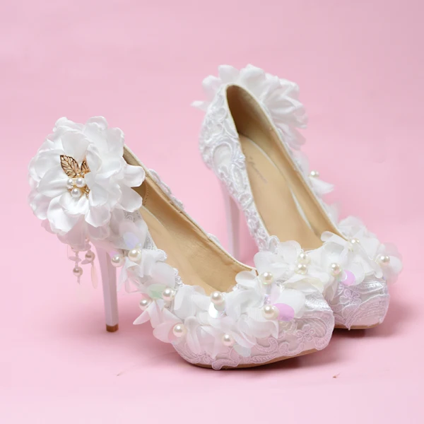 Luxury / Gorgeous White Wedding Appliques Beading Wedding Shoes 2018