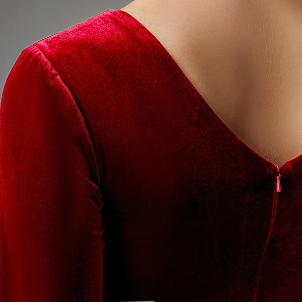Luxury / Gorgeous Burgundy Mother Of The Bride Dresses 2020 Floor-Length / Long A-Line / Princess Long Sleeve V-Neck Backless Wedding Evening Party Wedding Party Dresses