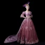 Vintage / Retro Medieval Candy Pink Ball Gown Prom Dresses 2021 V-Neck 1/2 Sleeves 3D Lace Appliques Handmade  Embroidered Flower Lace Satin Cosplay Court Train Prom Formal Dresses