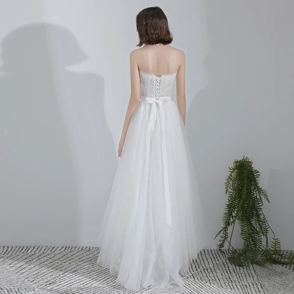 Modern / Fashion White Asymmetrical Wedding 2018 A-Line / Princess Tulle Lace-up Crystal Strapless Beach Wedding Dresses