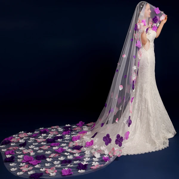 Fée Des Fleurs Violet Chapel Train Mariage Dos Nu Tulle Voile De Mariée 2018