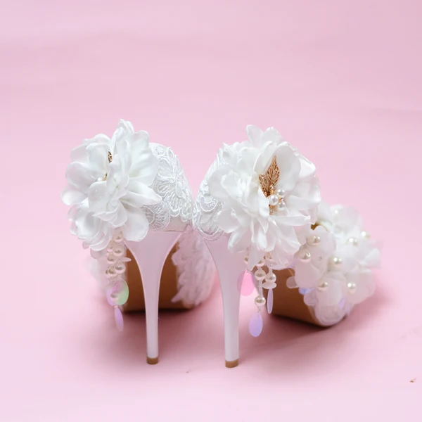 Luxury / Gorgeous White Wedding Appliques Beading Wedding Shoes 2018