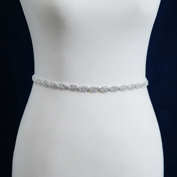 Classic Elegant White Wedding Sash 2020 Metal Satin Handmade  Beading Rhinestone Evening Party Prom Accessories