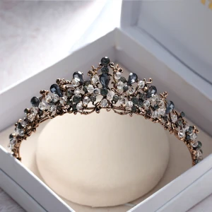 Vintage Grå Brudesmykker 2017 Metall Beading Krystall Rhinestone Ball Hodepynt Tilbehør