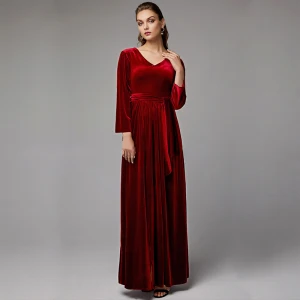 Luxury Gorgeous Burgundy Mother Of The Bride Dresses 2020 Floor Length Long A Line Princess Long Sleeve V Neck Backless Wedding Evening Party Wedding Party Dresses