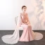 Chic / Beautiful Pearl Pink Floor-Length / Long 2018 Evening Dresses  A-Line / Princess U-Neck Tulle Beading Pearl Sequins Evening Party Formal Dresses