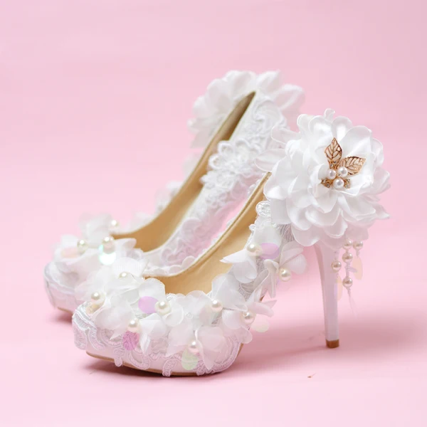 Luxury / Gorgeous White Wedding Appliques Beading Wedding Shoes 2018