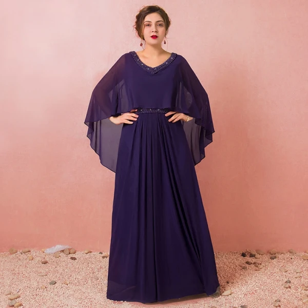 Amazing / Unique Purple Plus Size Evening Dresses 2018 A-Line / Princess With Shawl Chiffon V-Neck Backless Beading Rhinestone Evening Party Formal Dresses