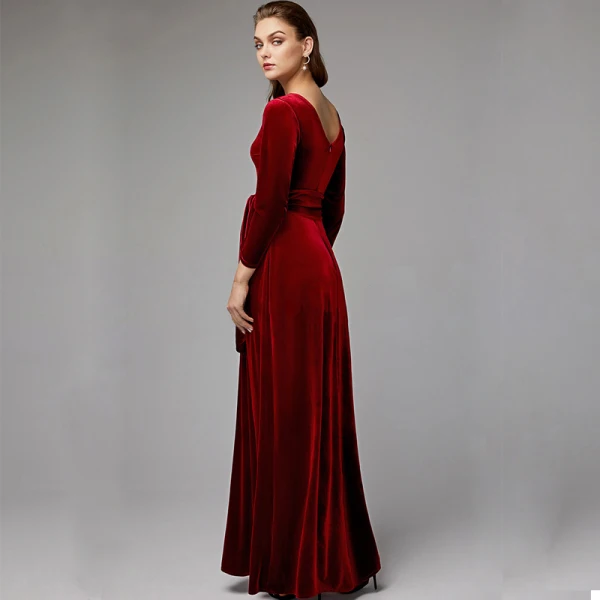 Luxury / Gorgeous Burgundy Mother Of The Bride Dresses 2020 Floor-Length / Long A-Line / Princess Long Sleeve V-Neck Backless Wedding Evening Party Wedding Party Dresses
