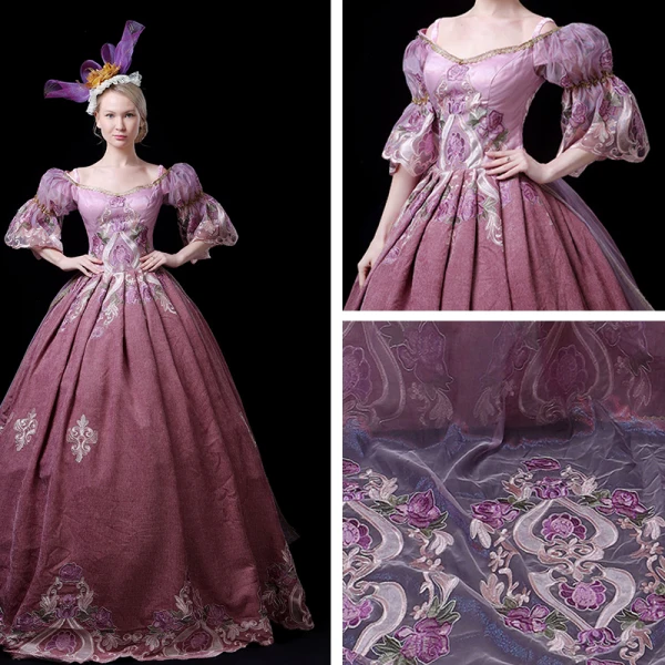 Vintage / Retro Medieval Candy Pink Ball Gown Prom Dresses 2021 V-Neck 1/2 Sleeves 3D Lace Appliques Handmade Embroidered Flower Lace Satin Cosplay Court Train Prom Formal Dresses