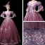 Vintage / Retro Medieval Candy Pink Ball Gown Prom Dresses 2021 V-Neck 1/2 Sleeves 3D Lace Appliques Handmade  Embroidered Flower Lace Satin Cosplay Court Train Prom Formal Dresses