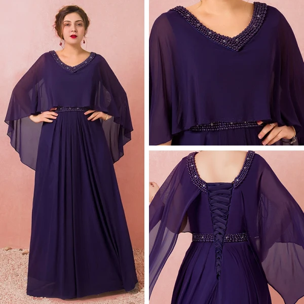 Amazing / Unique Purple Plus Size Evening Dresses 2018 A-Line / Princess With Shawl Chiffon V-Neck Backless Beading Rhinestone Evening Party Formal Dresses