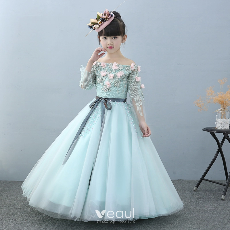 Girls Dress Color Mesh Dress Long Sequin Children's Princess - Temu