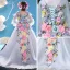 Chic / Beautiful Church Wedding Party Dresses 2017 Flower Girl Dresses Sky Blue A-Line / Princess Court Train V-Neck Long Sleeve Backless Flower Appliques Rhinestone Feather Artificial Flowers