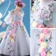 Chic / Beautiful Church Wedding Party Dresses 2017 Flower Girl Dresses Sky Blue A-Line / Princess Court Train V-Neck Long Sleeve Backless Flower Appliques Rhinestone Feather Artificial Flowers