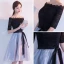 Chic / Beautiful Homecoming Graduation Dresses 2017 Black Sky Blue A-Line / Princess Knee-Length Off-The-Shoulder Backless 1/2 Sleeves Sash Lace Formal Dresses