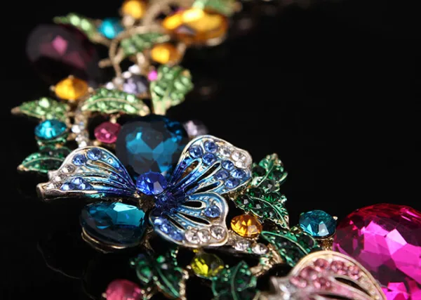 Fint Multi-Färger Rhinestone Blomma Bal Örhängen Halsband 2023 Legering