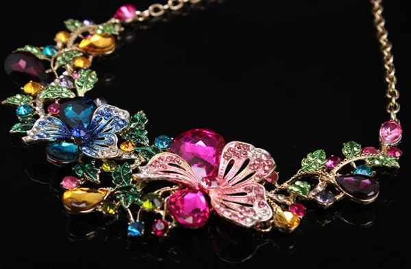 Fint Multi-Färger Rhinestone Blomma Bal Örhängen Halsband 2023 Legering