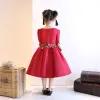 Chinese style Church Wedding Party Dresses 2017 Flower Girl Dresses Burgundy Ball Gown Knee-Length Scoop Neck 3/4 Sleeve Flower Appliques Beading