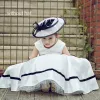 Chic / Beautiful Church Wedding Party Dresses 2017 Flower Girl Dresses White A-Line / Princess Tea-length Cascading Ruffles V-Neck Sleeveless Sash