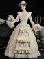 Vintage / Retro Medieval Champagne Prom Dresses 2024 3D Lace Printing Floor-Length / Long U-Neck Long Sleeve Ball Gown Cosplay Prom Formal Dresses