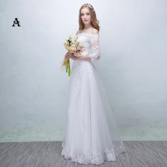 Chic Belle Église Robe De Mariée 2017 En Dentelle Appliques Encolure Carrée 3 4 Manches Dos Nu Ceinture Princesse Longue Robe De Mariée Robe De Mariée Princesse
