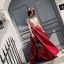Luxe Bordeaux Robe De Soirée 2018 Princesse Col Haut Manches Courtes Perlage Train De Balayage Volants Robe De Ceremonie