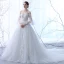 Elegante Ivory / Creme Durchsichtige Brautkleider 2018 A Linie Off Shoulder 3/4 Ärmel Rückenfreies Applikationen Mit Spitze Rüschen Kathedrale Schleppe
