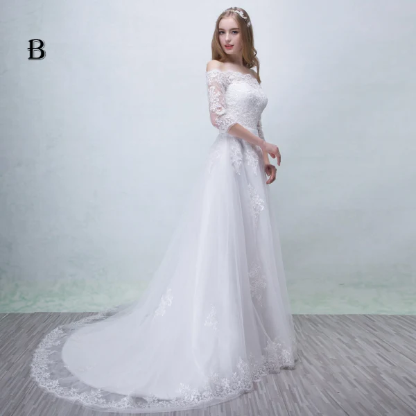 Chic / Beautiful Church Wedding Dresses 2017 Lace Appliques Square Neckline 3/4 Sleeve Backless Sash A-Line / Princess Floor-Length / Long Wedding Dresses A Line/ Princess Wedding Dresses