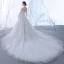 Elegante Ivory / Creme Durchsichtige Brautkleider 2018 A Linie Off Shoulder 3/4 Ärmel Rückenfreies Applikationen Mit Spitze Rüschen Kathedrale Schleppe