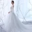 Elegante Ivory / Creme Durchsichtige Brautkleider 2018 A Linie Off Shoulder 3/4 Ärmel Rückenfreies Applikationen Mit Spitze Rüschen Kathedrale Schleppe
