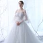 Elegante Ivory / Creme Durchsichtige Brautkleider 2018 A Linie Off Shoulder 3/4 Ärmel Rückenfreies Applikationen Mit Spitze Rüschen Kathedrale Schleppe