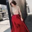 Luxe Bordeaux Robe De Soirée 2018 Princesse Col Haut Manches Courtes Perlage Train De Balayage Volants Robe De Ceremonie