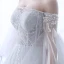 Elegante Ivory / Creme Durchsichtige Brautkleider 2018 A Linie Off Shoulder 3/4 Ärmel Rückenfreies Applikationen Mit Spitze Rüschen Kathedrale Schleppe