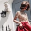 Luxe Bordeaux Robe De Soirée 2018 Princesse Col Haut Manches Courtes Perlage Train De Balayage Volants Robe De Ceremonie