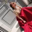 Luxe Bordeaux Robe De Soirée 2018 Princesse Col Haut Manches Courtes Perlage Train De Balayage Volants Robe De Ceremonie