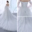 Elegante Ivory / Creme Durchsichtige Brautkleider 2018 A Linie Off Shoulder 3/4 Ärmel Rückenfreies Applikationen Mit Spitze Rüschen Kathedrale Schleppe