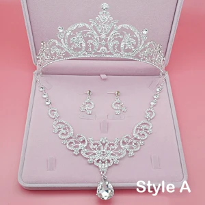 Chic Beautiful Bridal Jewelry 2017 Silver Crystal Rhinestone Metal Tiara Earrings Necklace