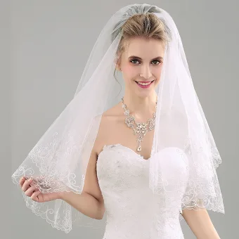 Elegant 2017 1 M Ivory Appliques Lace Tulle Wedding Veils