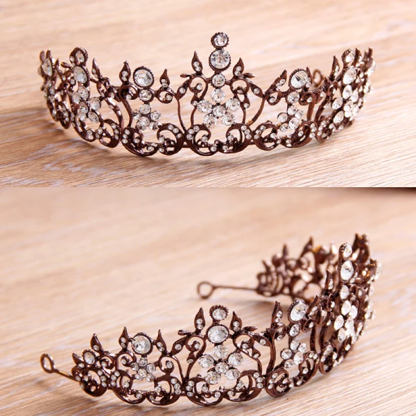 Vintage / Retro Khaki Bridal Jewelry 2017 Beading Crystal Handmade Headpieces Metal Prom Accessories
