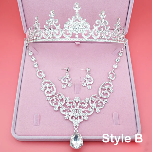Fine Brudesmykker 2017 Sølv Krystall Rhinestone Metall Tiara Øredobber Halskjede