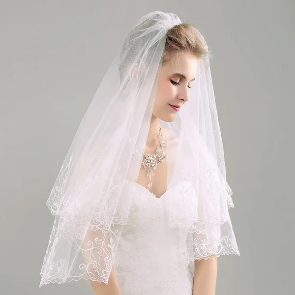 Elegant 2017 1 m Ivory Appliques Lace Tulle Wedding Veils
