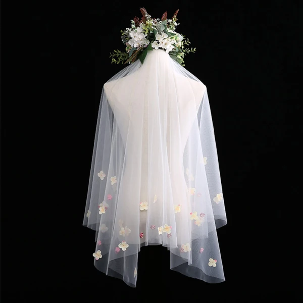 Fée Des Fleurs Blanche Courte Voile De Mariée Appliques Fleur Chiffon Mariage Accessorize 2019