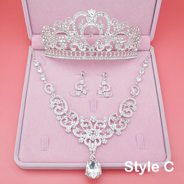 Fine Brudesmykker 2017 Sølv Krystall Rhinestone Metall Tiara Øredobber Halskjede