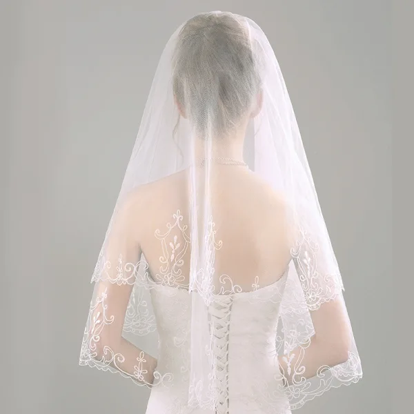 Elegant 2017 1 m Ivory Appliques Lace Tulle Wedding Veils