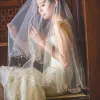 Chic / Beautiful White Short Wedding Veils 2020 Tulle Beading Crystal Pearl Wedding Accessories