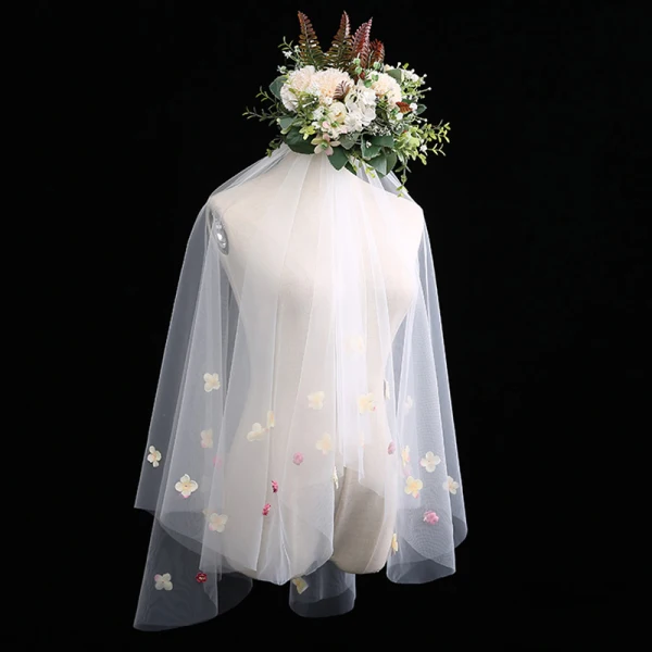 Fée Des Fleurs Blanche Courte Voile De Mariée Appliques Fleur Chiffon Mariage Accessorize 2019
